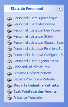 Menu Etats Personnel